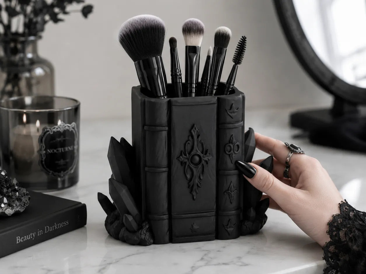 Goth Book Crystal Brush Organizer Pen Holder