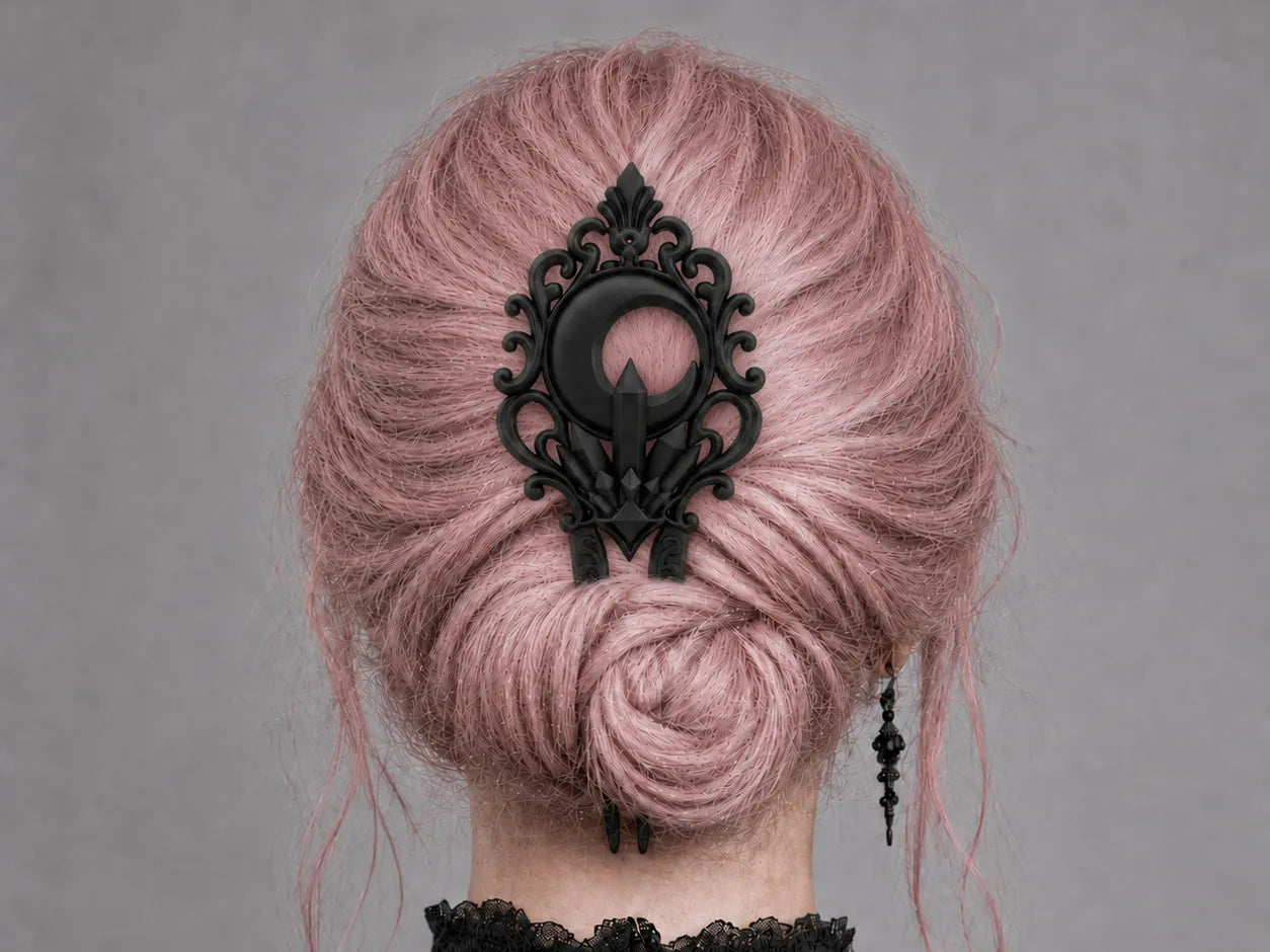 Goth Moon Crystal Hair Fork
