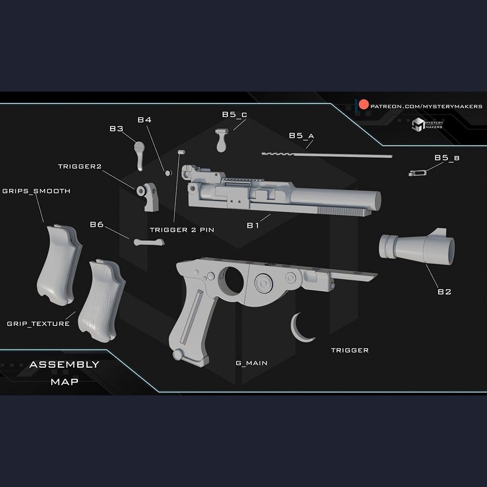 IB-94 Blaster Pistol 1:1 Scale 3D Print Replica Star Wars Cosplay