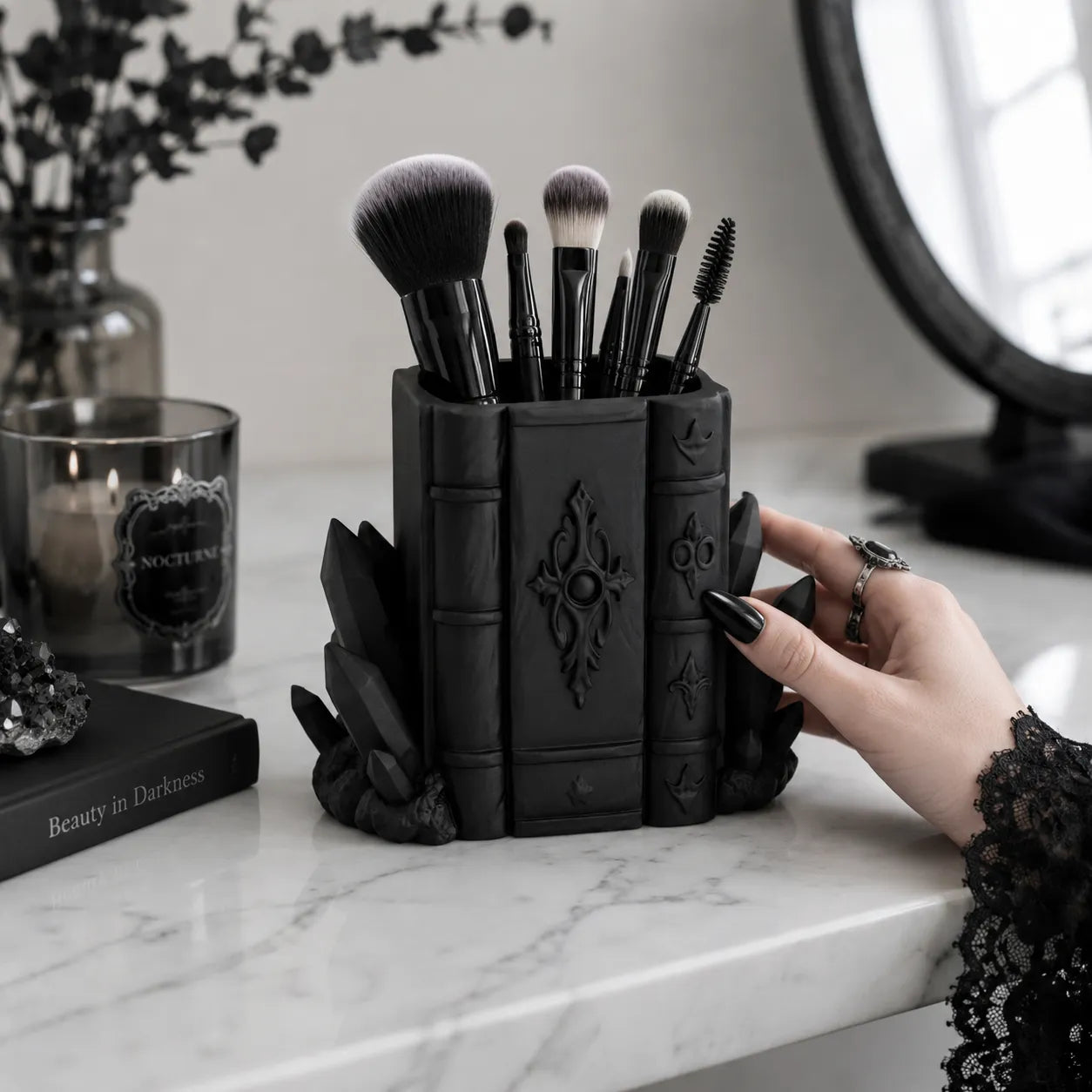 Goth Book Crystal Brush Organizer Pen Holder