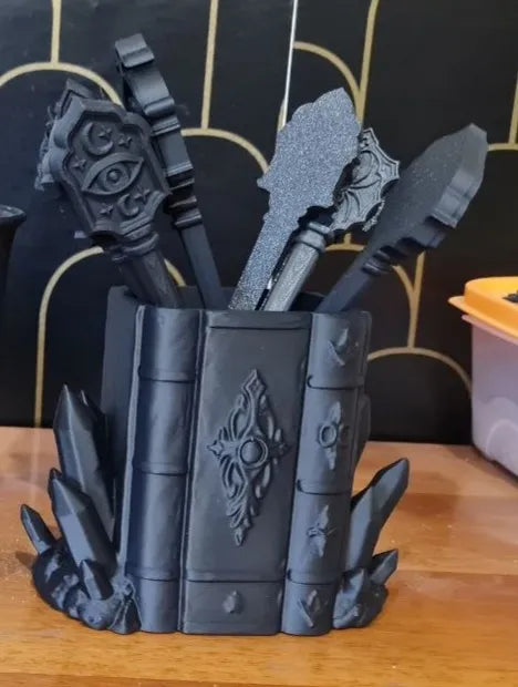 Goth Book Crystal Brush Organizer Pen Holder