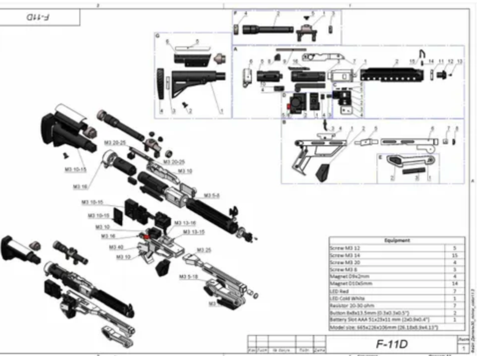 First Order F-11D BLASTER RIFLE - STAR WARS Custom Print - 3D 1:1 printed model