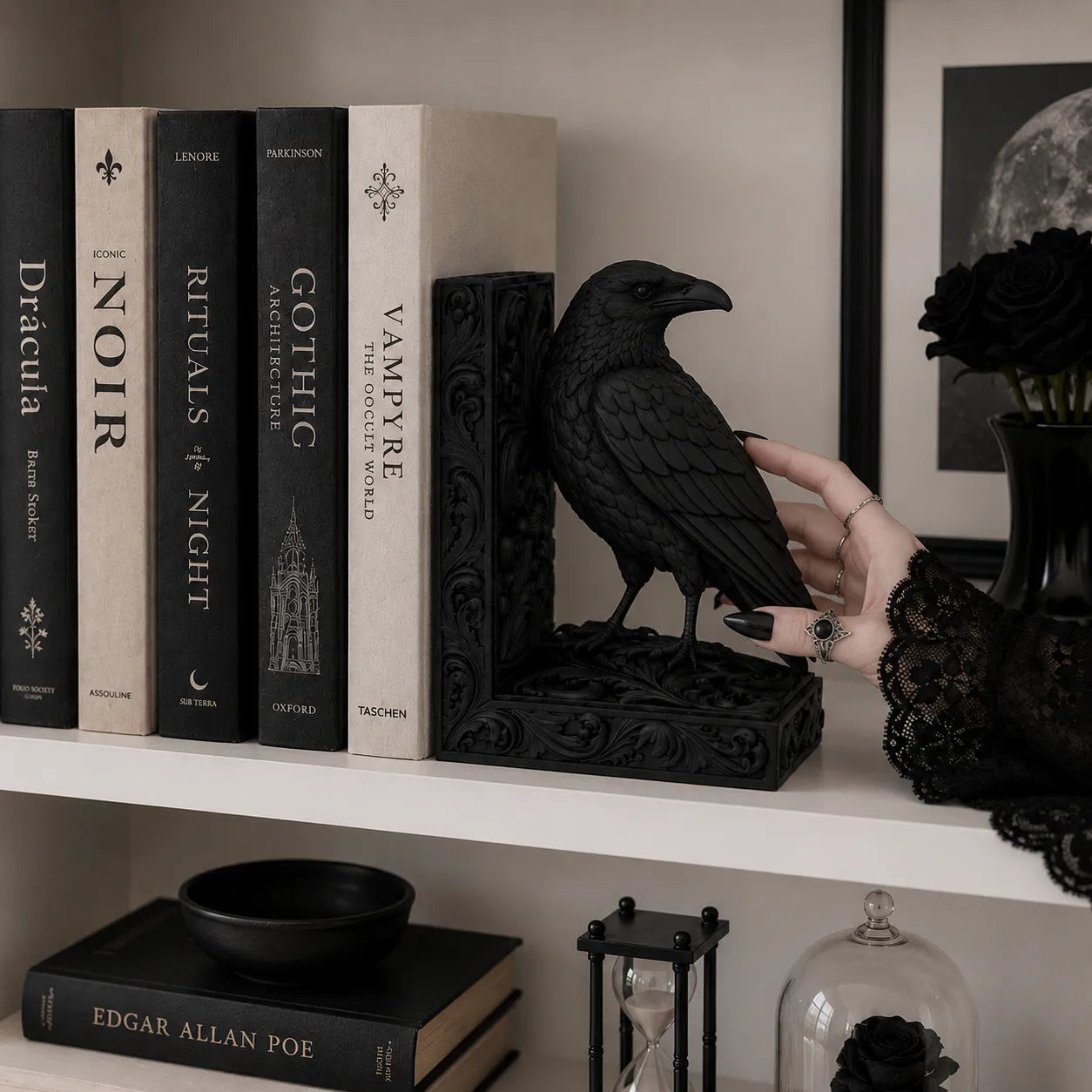 Goth Raven Baroque Bookend Set of 2 Left and Right